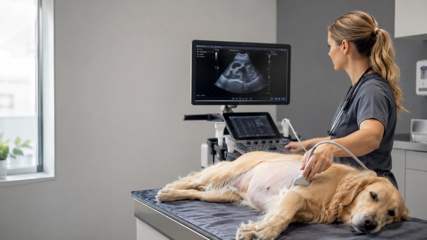 Exame de ultrassonografia veterinária